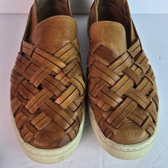 Frye lvy Camel Leather Huarache Woven Slip On Shoes White Soles Size 7.5 - Picture 2 of 11